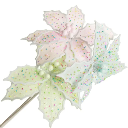 Pale Blue Poinsettia Flower Stem with Multicoloured Sprinkles Cheap