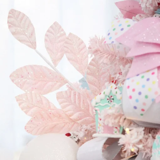 Pale Pink Glitter Leaf Spray Cheap