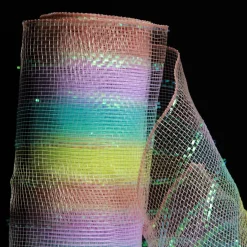 Pastel Stripe Metallic Thread Decomesh Roll Hot