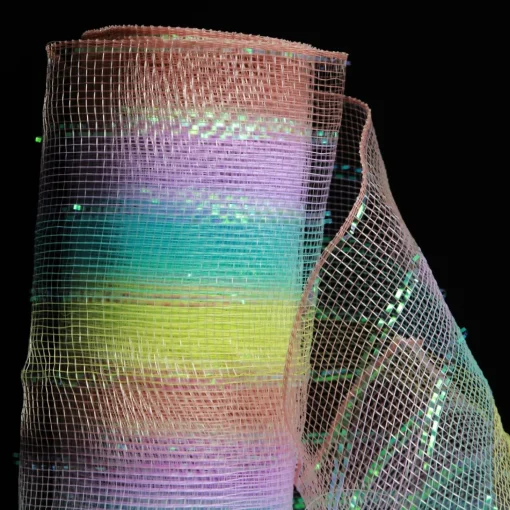 Pastel Stripe Metallic Thread Decomesh Roll Hot