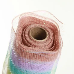 Pastel Stripe Metallic Thread Decomesh Roll Hot