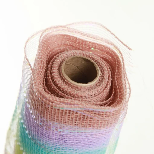Pastel Stripe Metallic Thread Decomesh Roll Hot