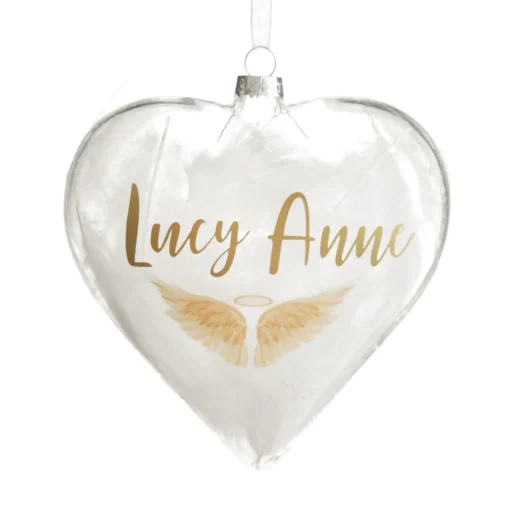 Personalised Angel Wings Feather Glass Heart Hot