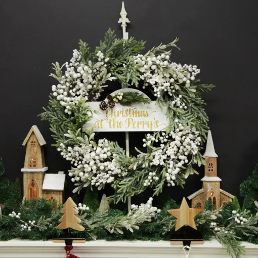 Personalised Arched Country Christmas Wood Plaque with White Berry Flash Sale