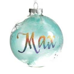 Personalised Blue Feather Clear Glass Christmas Bauble Clearance