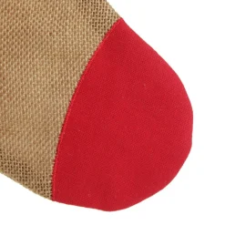 Personalised Burlap and Linen Heart Stocking with Red Trim New