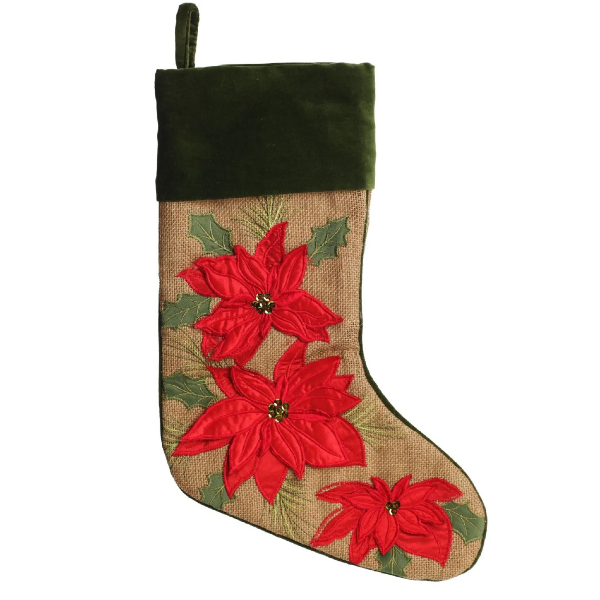 Personalised Burlap Poinsettia Christmas Stocking Store