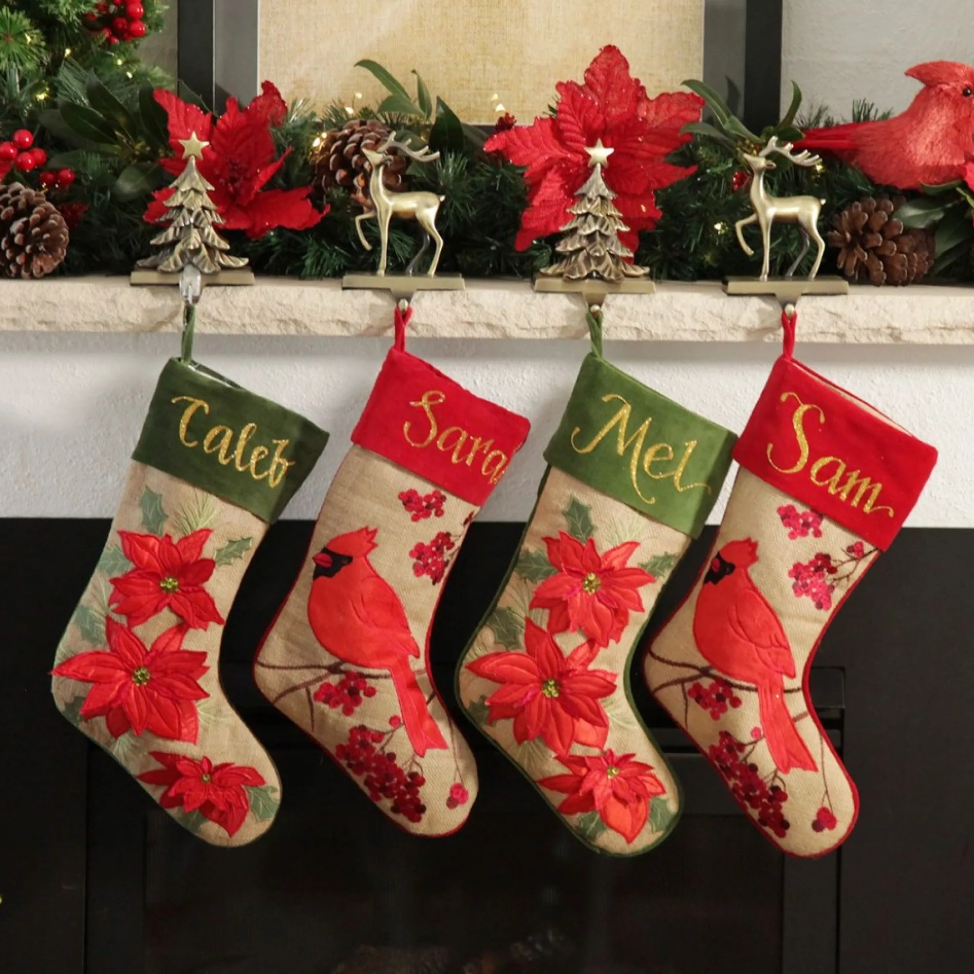 Personalised Burlap Poinsettia Christmas Stocking Store