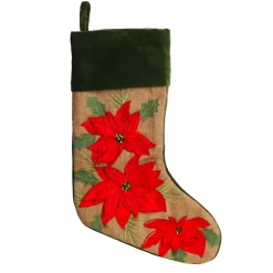 Personalised Burlap Poinsettia Christmas Stocking Store