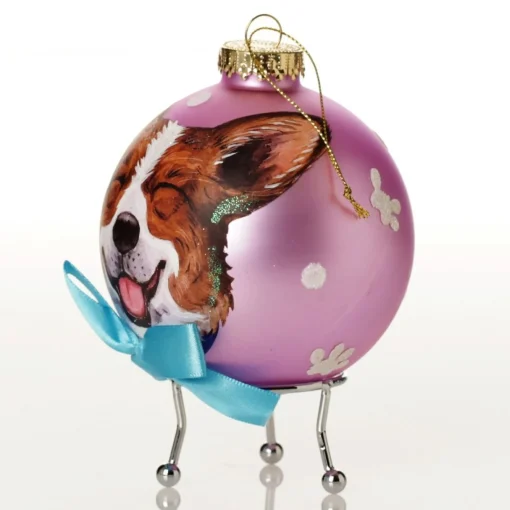 Personalised Corgi Dog with Bow Pink Chrismas Bauble Cheap