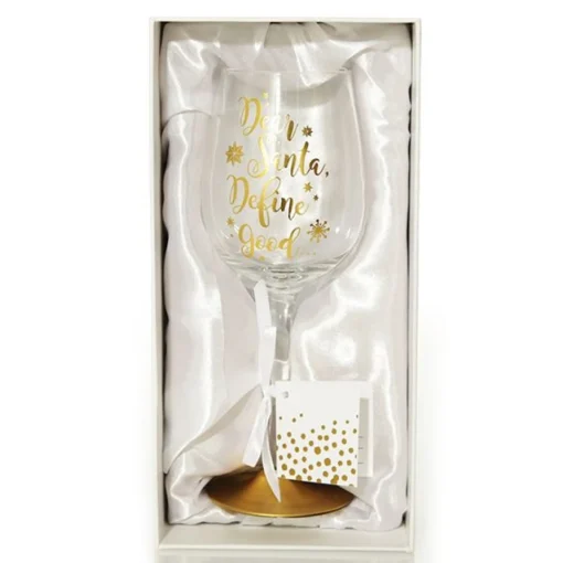 Personalised 'Dear Santa, Define Good' Wine Glass Sale