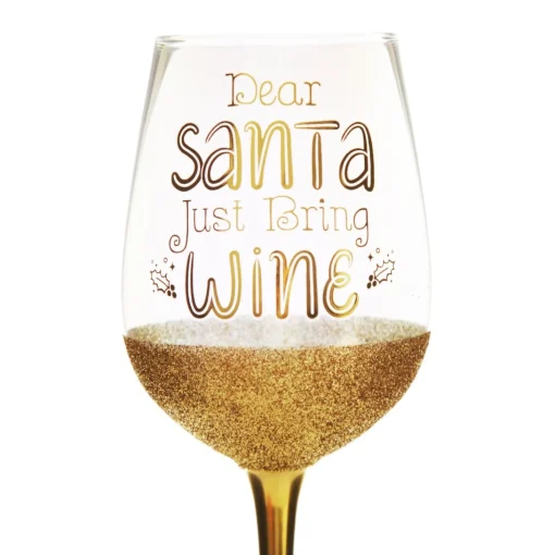Personalised Dear Santa Just Bring Christmas Wine Glass Fashion