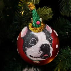 Personalised Dog with Party Hat Red Christmas Bauble Outlet