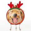 Personalised Dog with Reindeer Ears Copper Christmas Bauble Store