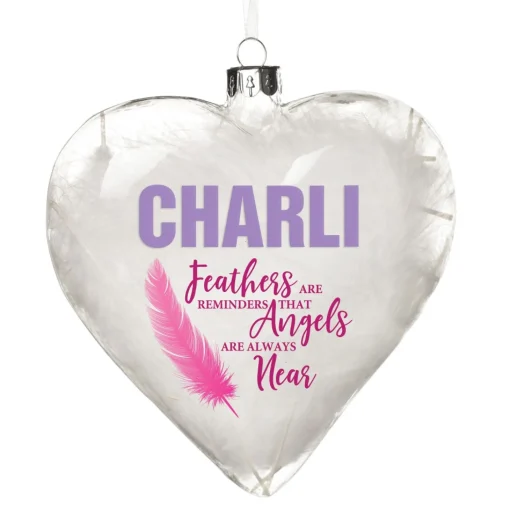 Personalised Feather Glass Heart - Feathers are Reminders - Pink Cheap