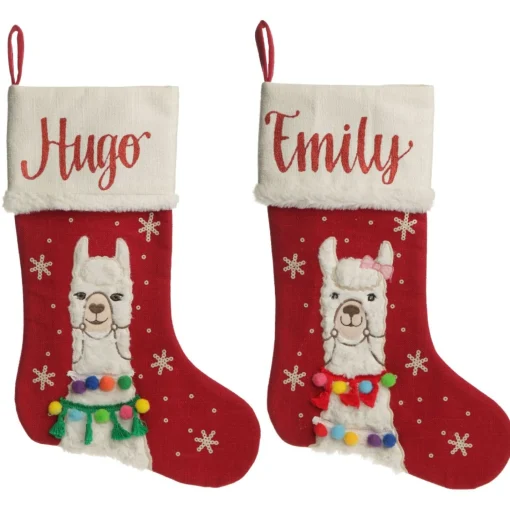 Personalised Fluffy Girl Llama Red Christmas Stocking Clearance