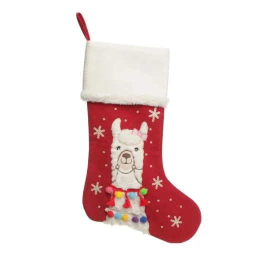 Personalised Fluffy Girl Llama Red Christmas Stocking Clearance