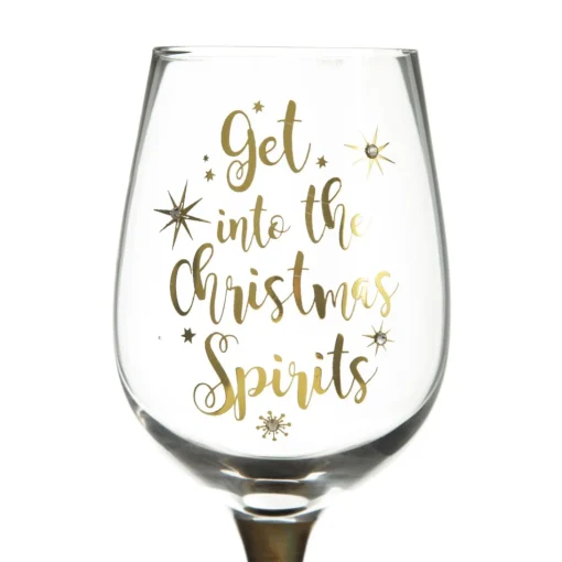 Personalised 'Get into the Christmas Spirits' Wine Glass - Gold Stem Shop