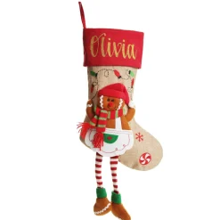 Personalised Gingerbread Girl Christmas Stocking with Dangly Legs Best Sale