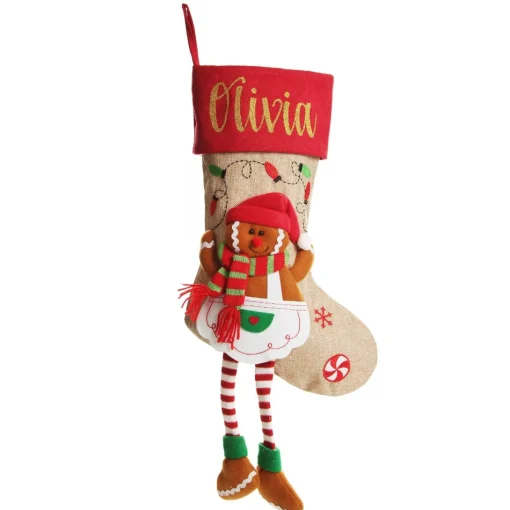 Personalised Gingerbread Girl Christmas Stocking with Dangly Legs Best Sale