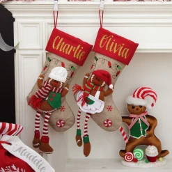 Personalised Gingerbread Girl Christmas Stocking with Dangly Legs Best Sale