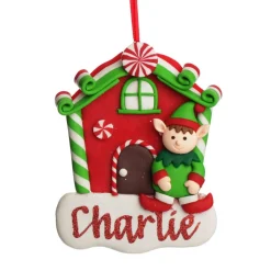 Personalised Gingerbread House Decoration with Boy Elf Outlet