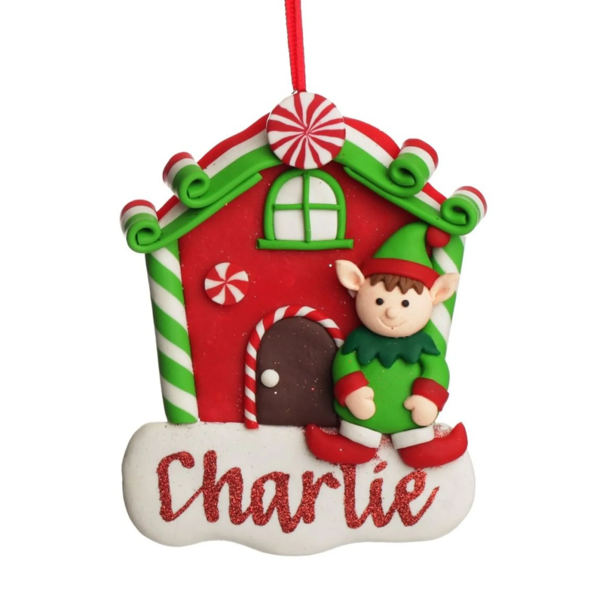 Personalised Gingerbread House Decoration with Boy Elf Outlet