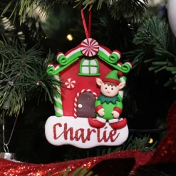 Personalised Gingerbread House Decoration with Boy Elf Outlet