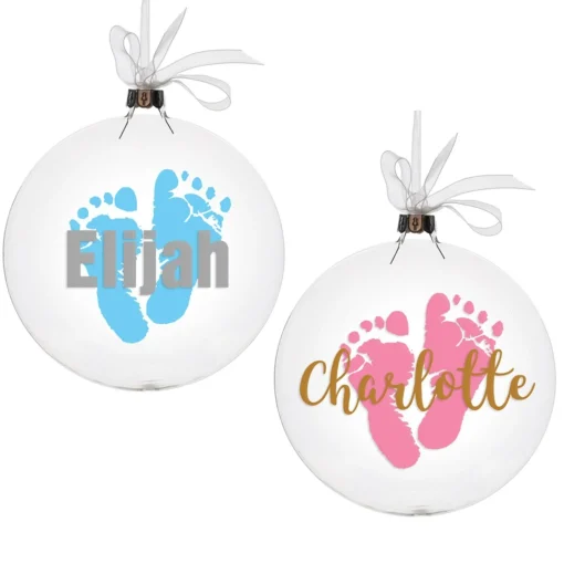 Personalised Glass Disc Bauble with Baby Footprints Hot