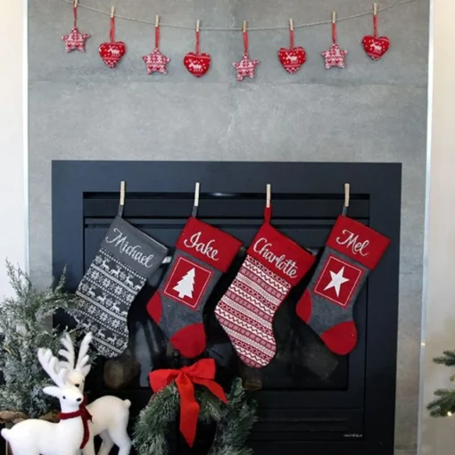 Personalised Grey & Red Star Felt Christmas Stocking Outlet
