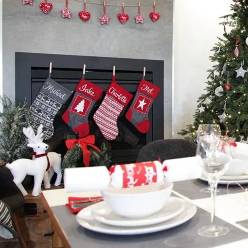 Personalised Grey & Red Star Felt Christmas Stocking Outlet