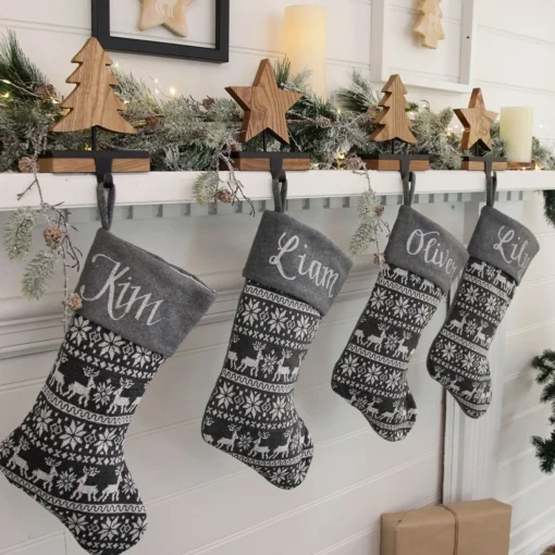 Personalised Grey Knitted Christmas Stocking Hot