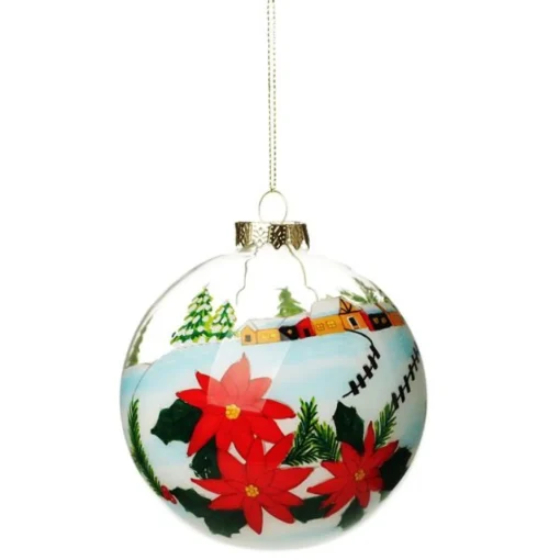 Personalised Inside Painted Poinsettia House Christmas Bauble Best