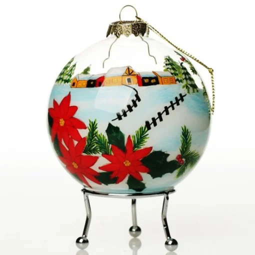 Personalised Inside Painted Poinsettia House Christmas Bauble Best