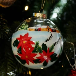 Personalised Inside Painted Poinsettia House Christmas Bauble Best