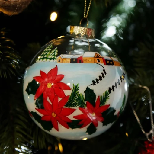 Personalised Inside Painted Poinsettia House Christmas Bauble Best