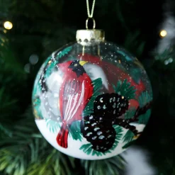 Personalised Inside Painted Cardinal Bird Christmas Bauble Sale