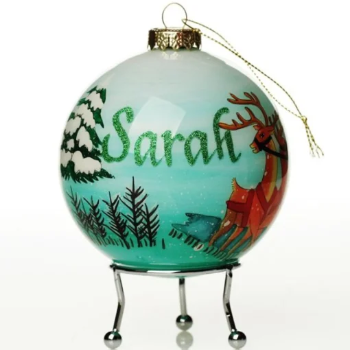Personalised Inside Painted Santa with Reindeer Christmas Bauble Clearance