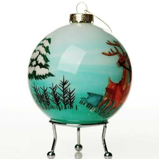 Personalised Inside Painted Santa with Reindeer Christmas Bauble Clearance