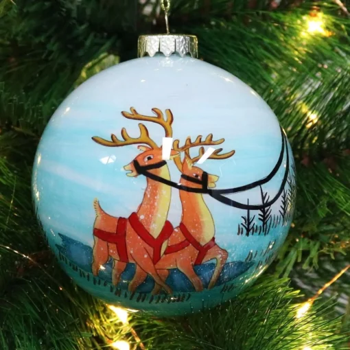 Personalised Inside Painted Santa with Reindeer Christmas Bauble Clearance