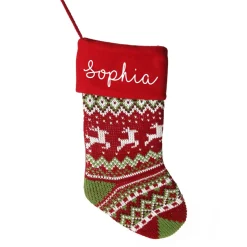 Personalised Knitted Reindeer Christmas Stocking - Red Cuff Online
