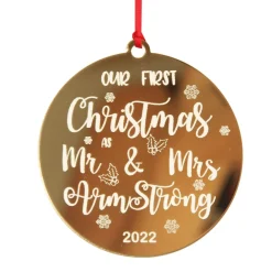 Personalised Our First Christmas as Mr and Mrs Etched Christmas Decoration Discount