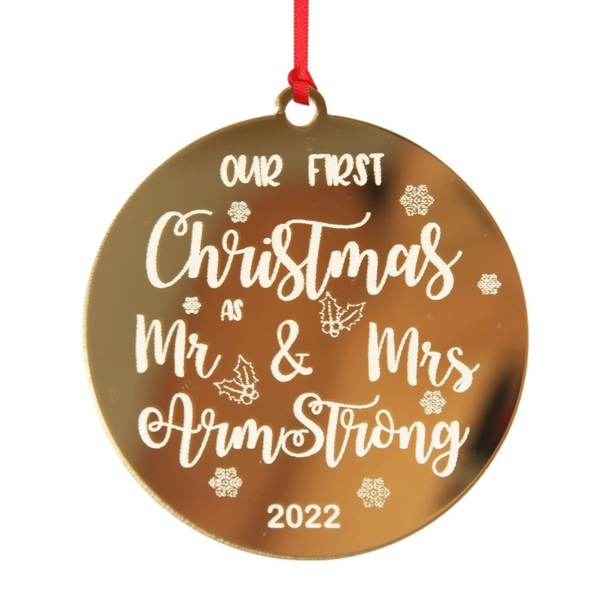 Personalised Our First Christmas as Mr and Mrs Etched Christmas Decoration Discount