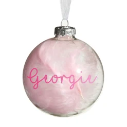 Personalised Pink Feather Clear Glass Christmas Bauble Online