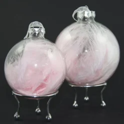 Personalised Pink Feather Clear Glass Christmas Bauble Online