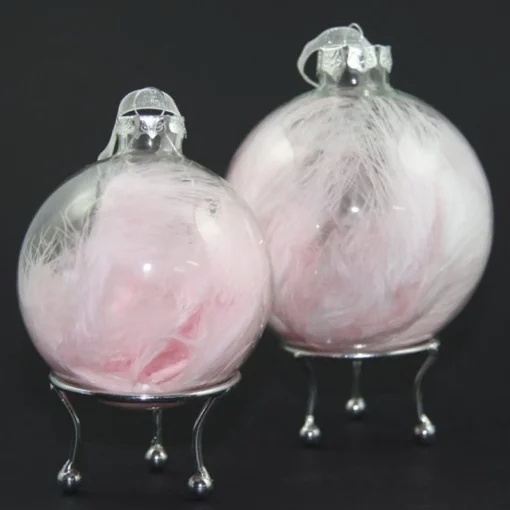 Personalised Pink Feather Clear Glass Christmas Bauble Online