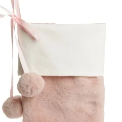 Personalised Pink Fur Christmas Stocking with Pom Poms Sale