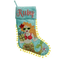 Personalised Pom Pom Beach Mermaid Christmas Stocking Fashion