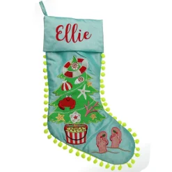 Personalised Pom Pom Beach Tree Christmas Stocking Outlet