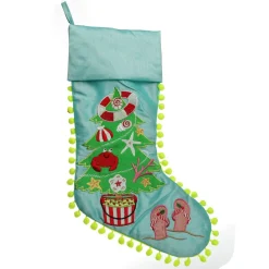 Personalised Pom Pom Beach Tree Christmas Stocking Outlet